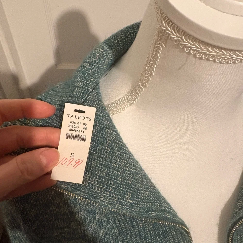 Talbots Zip-Front Sweater Dress | Small | Teal‎ Blue Knit Collared midi